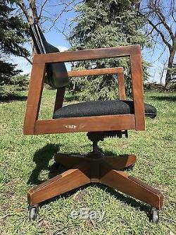 Vintage Office Chair Mid Century Danish Modern Wood Brass Swivel Leather Walnut