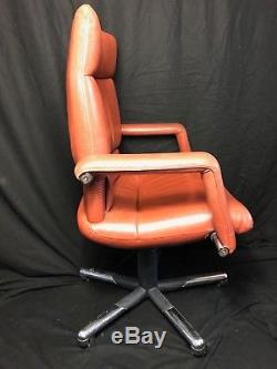 Vintage Original Tan Leather Vitra Swivel Office Chair Designer Mario Bellini