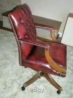Vintage Oxblood Red Leather Chesterfield Captain's Office Chair Swivel