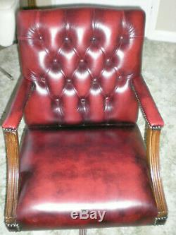 Vintage Oxblood Red Leather Chesterfield Captain's Office Chair Swivel