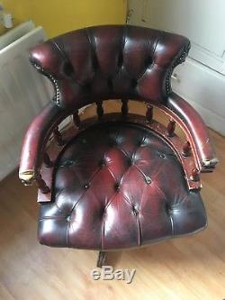 Vintage Oxblood Red Leather Chesterfield Captain's Office/Swivel Chair