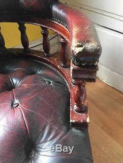 Vintage Oxblood Red Leather Chesterfield Captain's Office/Swivel Chair
