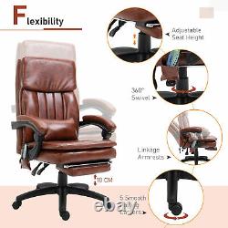 Vintage PU Leather Deluxe Massage Office with 7 Points Back Pillow Footrest Brown
