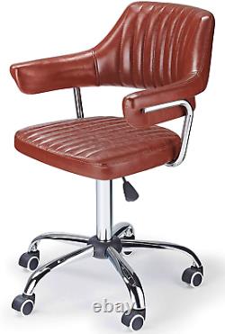 Vintage Pilot Desk Chair Swivel Computer PC Office Armchair Brown Eco Leather UK