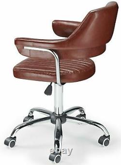 Vintage Pilot Desk Chair Swivel Computer PC Office Armchair Brown Eco Leather UK