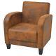 Vintage Pine Wood Armchair Chair Seating Foam Upholstered Office Pu Leather Home