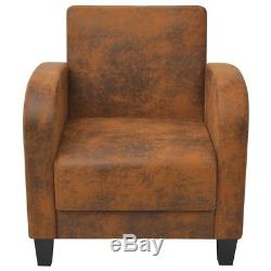 Vintage Pine Wood Armchair Chair Seating Foam Upholstered Office PU Leather Home
