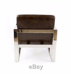 Vintage Real Leather Office Armchair Stainless Steel Design Lounge Chair 445