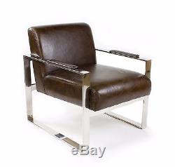 Vintage Real Leather Office Chair Stainless Steel Armchair Design Lounge 445