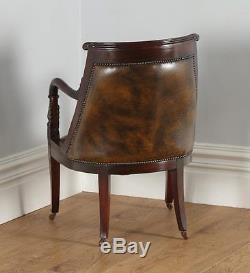 Vintage Regency Style Mahogany & Brown Leather Library Office Desk Arm Chair