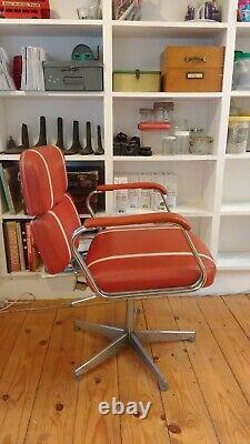 Vintage Retro 1970s Chrome Red PU Leather Lounge Dining/Office Tilt Swivel Chair