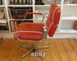 Vintage Retro 1970s Chrome Red PU Leather Lounge Dining/Office Tilt Swivel Chair
