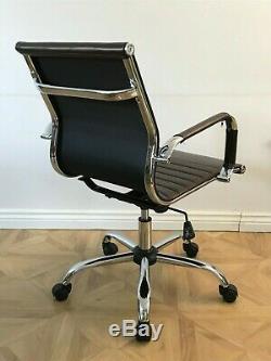 Vintage Retro BROWN Ribbed Faux Leather Classic Designer Office Chair Eames