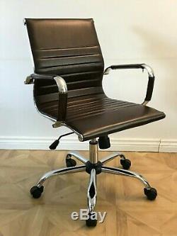 Vintage Retro BROWN Ribbed Faux Leather Classic Designer Office Chair Eames