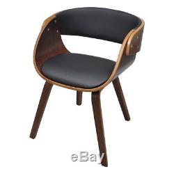 Vintage Retro Chair Wooden Black Leather Seat Home Office Dining Room Furniture