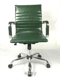 Vintage Retro GREEN Ribbed Faux Leather Classic Designer Office Chair Eames