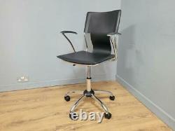 Vintage Retro Industrial Style Black Leather & Chrome Office Swivel Chair