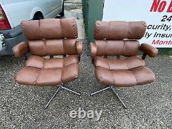 Vintage Retro Mid Century Salon Swivel Chair Home Office Italian Leather
