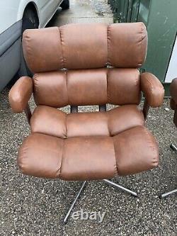 Vintage Retro Mid Century Salon Swivel Chair Home Office Italian Leather