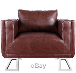 Vintage Sofa Armchair Luxury PU Leather Lounge Retro Chair Home Office Wide Seat