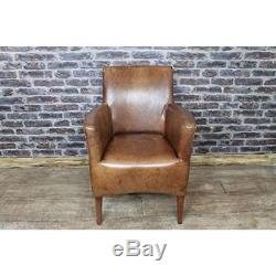 Vintage Style Leather Armchair Living Room Bedroom Home Office Chair Brown Tan
