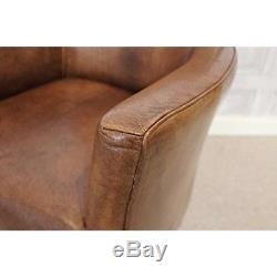 Vintage Style Leather Armchair Living Room Bedroom Home Office Chair Brown Tan