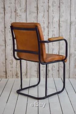 Vintage Style Leather Retro Industrial Cafe Bar Office Carver Arm Chairs