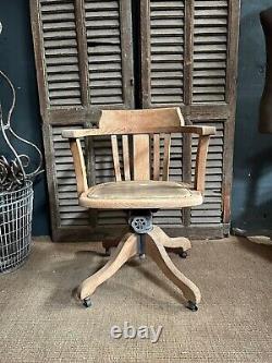 Vintage Swivel Office Chair / Oak Swivel Office Chair / Home Office Chair