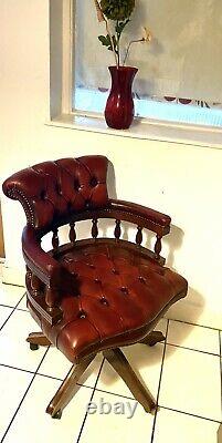 Vintage red Oxblood leather chesterfield captains Sw chair Swivel Office Chair