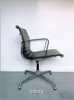 Vitra Eames EA108 Office Aluminium Chair, Polished Chrome, Black Leather