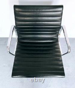 Vitra Eames EA108 Office Aluminium Chair, Polished Chrome, Black Leather