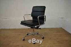 Vitra Eames Softpad Inspired Replica Black Leather / Chrome Office Swivel Chair