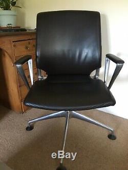 Vitra Meda Brown Leather Office Arm Chair by Alberto Meda, Chrome Base RRP £2800