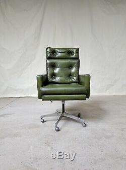 Vtg Mid Century Norwegian Leather Office Swivel Chair By Ring Mobelfabrikk #423