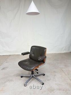 Vtg Mid Century Stoll Giroflex Leather Office Swivel Chair By Karl Dittert #504