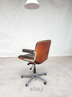 Vtg Mid Century Stoll Giroflex Leather Office Swivel Chair By Karl Dittert #504