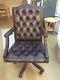 Walnut Leather Swivel Chesterfield Captains Office Chair Mint Condition