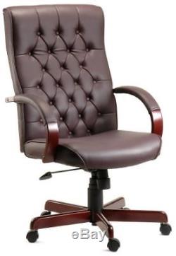 Warwick Brown Leather Faced Executive Antique Traditional Office Swivel Chair