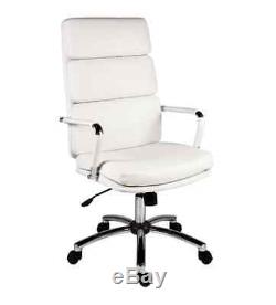 White Executive Chair Office High Back Faux Leather Computer Retro Swivel Desk