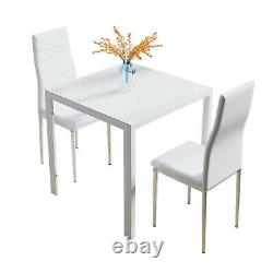 White Glass Dining Table and 4 Padded Chairs Sets Office Home Kitchen Furniture