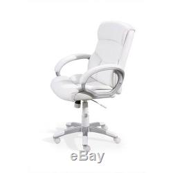 White Leather Office Chair Swivel Adjustable High Back Seat Executive Furniture