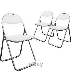 White Leather Padded Folding Desk Chair Seat Back Rest Office Computer Garden