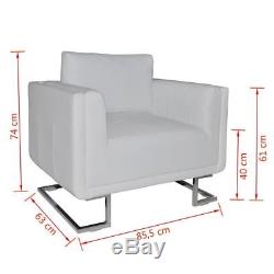 White Modern Armchair Living Room Club Chair Cube Office Leather Seat Chrome Leg