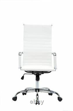 White PU Leather Office Desk Chair ergonomic Computer High Back Arms chrome