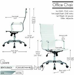 White PU Leather Office Desk Chair ergonomic Computer High Back Arms chrome