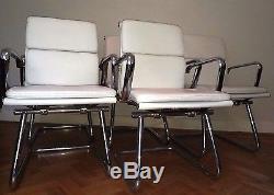 White leather visitor office dining chairs x 5 chrome cantilever base, modernist