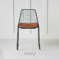 Wire Dining Chair Tan Leather Black 78 x 45 x 48 cm Kitchen Office Industrial