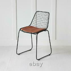 Wire Dining Chair Tan Leather Black 78 x 45 x 48 cm Kitchen Office Industrial