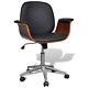Wooden Leather Desk Chair Adjustable Swivel Black Seat Retro Home Furniture