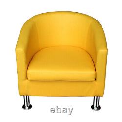 Yellow Leather Tub Chair Armchair Chrome Legs Home Office Lounge Bedroom Cafe